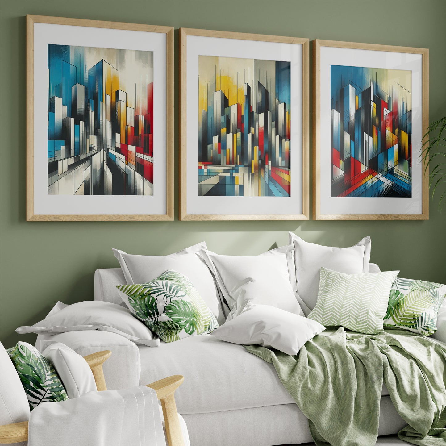 Printable Abstract Cityscape Wall Art Set - Geometric Shapes and Vibrant Colors